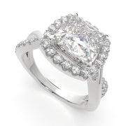 2.35 Carat VS1 D Lab Grown Diamond Halo Pave Split Shank Princess Ring